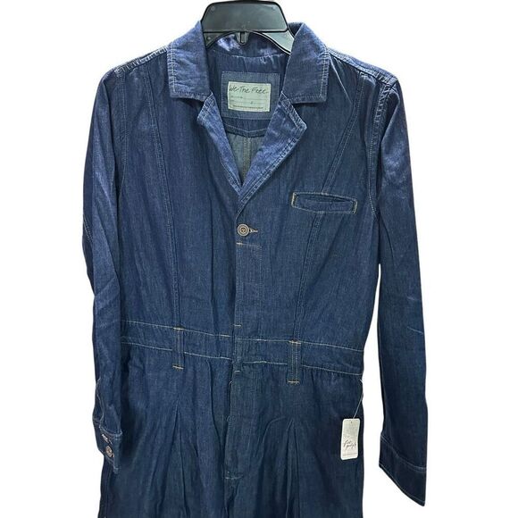 New Free People Franklin Tailored One Piece Denim Jumpsuit Rinse S - Picture 2 of 8
